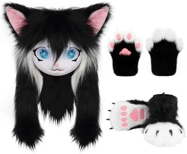 COSYEARS Cat Paw Mittens Gloves Furry Shoes Fursuit Animal Head Mask Halloween Masquerade Cosplay Costume Accessories Set