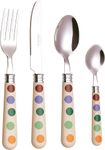 Exzact 24pcs Cutlery Polka Dots Stainless Steel - Dishwasher Safe - Dinner Knife x 6, Dinner Fork x 6, Table Spoon x 6, Tea Spoon x 6, Service for 6 - Mirror Polished