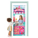 Pop Up Play Town Hanging Doorway Ice Cream Shop, Kids Role Play Toys with Curtain and Tension Rod for Kids 3-7