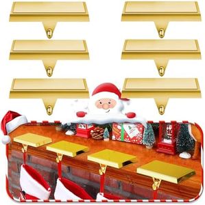 HPQ Set of 6 Christmas Stocking Holders for Mantle Christmas Stocking Hanging Hooks Weighted Stocking Holder Bases for Holiday Xmas Fireplace Window Home Table Decor (Gold)