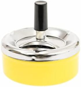 BARGAIN4ALL Stainless Steel Round Revolving Ashtray – Push Down Cigarette Ashtray – with Spinning Tray for Collecting Ash – Unique Design (Yellow)