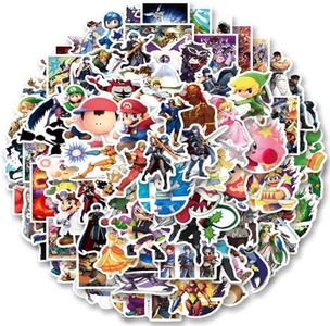 100pcs Super Smash Bro Stickers for Laptop, Cool Game Classic Cartoon Vinyl Decals for Laptop Water Bottle Luggage Cup Phone Tablet Flasks Bike Botebook Car,