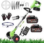 Electric Weeder cordless strimmer with blades, Height Adjustable grass trimmer garden edger tool, electric brush cutter with 2 Batteries&Fast Charger for yard lawn