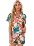 Allegra K Women Hawaiian Sets 2 Pieces Floral Button Down Shirt and Shorts Tropical 2023 Vacation Beach Outfits, Whites, X-Small