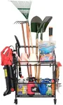 Mythinglogic Garden Alloy Steel Tool Organizer for Garage-Yard Racks with Wheels,Garage Organizers and Storage Hold Tools,Yard Holder Garage/Shed,Garden tool stand, Medium, Black