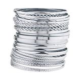 Lux Accessories Silver Tone Multi Textured and Smooth Aztec Bangle Set