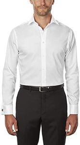 Calvin Klein Men's Dress Shirt Regular Fit Non Iron Herringbone French Cuff, White, 17.5" Neck 34"-35" Sleeve