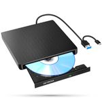 DETROVA External DVD Drive, External DVD/CD Drive, DVD Recorder CD/DVD-R Player, USB 3.0 & Type-C Cable, Compatible with Windows, Linux, Mac OS, Read & Write, Error Calibration, TYPE-C Connector, Prize DVD-R Included, Japanese Instruction Manual Included (English Language Not Guaranteed) (Black)