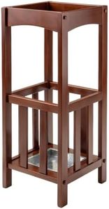 Square Umbrella Stand with Removable Tray, Solid Wood Walnut Finish Storage Rack, Multifunctional Vertical Organizer for