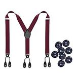 Kajeer Mens Button Braces for Trousers - 1.37 Inches Adjustable Faux Leather Suspenders for Men’s Heavy Duty with 8 Buttons (Wine red)