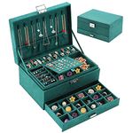 Withosent Women's Velvet Jewellery Box 2 Layers with Lock and Key for Rings, Earrings, Necklaces, Watches Dark Green