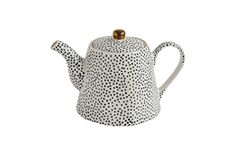 Creative Co-Op White Stoneware Black Speckles & Gold Electroplating Teapot