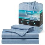 Brookstone Heathered Knit Moisture Wicking King Sheet Set | Innovative Breathable Fabric for All-Night Use by Hot Sleepers | 4-Piece Set of Soft Bed Sheet, Fitted Sheet, Two Pillowcases | Faded Denim