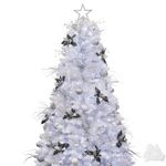 Busybee 7ft White Artificial Christmas Tree with 400 LEDs Lights and Assorted Blue and Silver Christmas Decorations including Full Xmas Tree Topper Baubles Nutcracker Ornaments USB String Lights