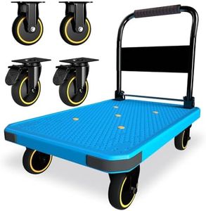 WUD Foldable Hand-Push Platform Truck with Brake, 360-Degree Swivel Wheels, 35.4”L x 23.6”W, 880 lb Load Capacity, Suitable for Luggage, Travel, Moving, Shopping, Office, Home Garden, Blue