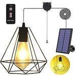 YUMAMEI Solar Pendant Lights, Solar Powered Shed Light with Pull Cord and Remote for Outdoor Indoor, Solar Chandelier, Gazebo Lights with Adjustable Solar Panel for Yard Patio Balcony Barn Garage