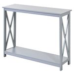 HOMCOM 2 Tier X-Design Console Table Sofa Side Table w/Storage Shelf for Living Room Entryway, Grey