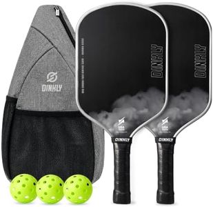 Dinkly Raw Carbon Pickleball Paddles Set of 2, T700 Carbon Fiber Rackets with 16MM Honeycomb Polymer Core, 4 Balls and 1 Portable Carry Bag, USAPA Approved Pickleball Set for Men, Women, Grey