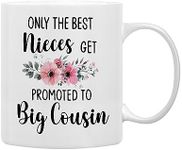 QASHWEY Niece Gifts Coffee Mugs, Niece Mug, Pregnancy Announcements Big Cousin, Niece Nephew Tea Cup Gifts from Aunt Auntie Uncle, Promoted to Big Cousin Coffee Cups Ceramic 11oz