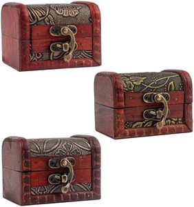 AUEAR, 3 Pack Vintage Jewelry Boxes Small Treasure Chest Wooden Rings Case with Lock for Storing Jewelry (Style B)