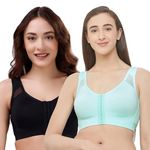 SOIE Women Front Closure Full Coverage Non Padded Non Wired Posture Correction Bra (Combo CB-334 Black/Aqua XL)