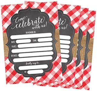 50 Red and White Summer BBQ Party Invitations for Children, Kids, Teens & Adults, I Do Barbecue Beach Housewarming Cards, Summertime Birthday Pool Family Reunion Invite, Picnic Cookout Invites