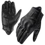 Harssidanzar Motorcycle Gloves,Women Full Finger Goatskin Leather Touchscreen Motorcycle Gloves GL016CA,Black, Size S