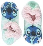 Disney Women's Lilo & Stitch Teddy Fur Slipper Socks, Blue Aqua, 9-11