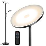 OUTON LED Floor Lamp with Reading Lamp, Mother/Father Parent & Child Uplighter and Spotlight Design Floor Lamp, Dimmable Standing Lamp, Remote & Touch Control for Living Room Bedroom Office, Black