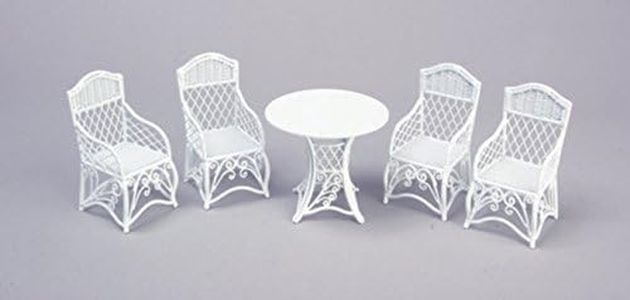 Town Square Miniatures Dolls House Garden Furniture White Wrought Iron Patio Set Table 4 Chairs