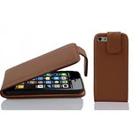 cadorabo Case works with Apple iPhone 5C in COGNAC BROWN - Flip Style Case made of Smooth Faux Leather - Wallet Etui Cover Pouch PU Leather Flip