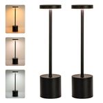 ZOOPEEN 2 Pack LED Cordless Rechargeable Table Lamp,4000mAH Battery Operated Desk Light,Touch 3 Color & Stepless Dimming Bedside Lamps,Modern Small Portable Night Light,for Bedroom/Restaurant(Black)