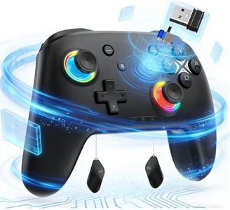 Hall Effect Bluetooth Controller with 2.4G Adapter, Wireless Switch Controller for Nintendo Switch 2/Switch/Lite/OLED, game controllers Compatible with PC/iPhone/Mac/iPad/iOS/Android/Phone/Steam and TV with Rotary Motors, RGB Hall Effect Joysticks/Macro Back Buttons/Turbo Modes/6-Axis/Motion (Black with 2.4G)
