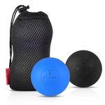 Massage Balls, 2 Pack Lacrosse Massage Balls, Suitable for Myofascial Release, Trigger Point Therapy and Full Body Relax, Manual Massage Balls for Neck, Back, Shoulder, Foot etc. (BLUE + BLACK)