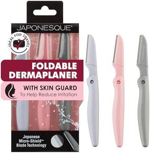 JAPONESQUE Foldable Dermaplaner Facial Razors - 3 Piece Set, Eyebrow And Facial Hair Razor Kit - One Blade Fixed Dermaplane Razor For Women Multicolor