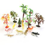 GIRAFEDA Trees Cake Decorations Mini Scenery Landscape Jungle Cake Topper Miniature Train Scenery Plastic Diorama Supplies with 8 Mini Beasts for Projects, Kids DIY Crafts, Cake Decorations