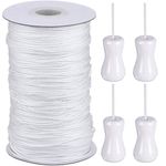 1.8 mm White Braided Lift Shade Cord 55 Yards/Roll with 4 Pieces White Wood Pendant for Aluminum Blind Shade, Gardening Plant and Crafts (White)