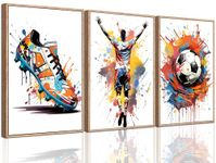 LOXXRGT 3Pcs Graffiti Soccer Wall Art Sneakers Posters Wall Decor Prints Pictures Sports Theme Colorful Football Canvas Paintings for Bedroom Boys Room Teen Kids Playroom Home Decoration Unframed