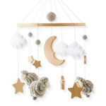 Promise Babe Baby Mobile for Baby Cot,Wooden Star Moon Sheep Baby Mobiles Felt Clouds Grey Sheep Cot Mobile Mobile Newborn Boy Girl Bed Bell Wind Chimes Hanging Deco Nursery Mobiles for Babies