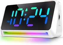 Dynamic RGB Color Changing Clock, Super Loud Alarm Clock for Bedroom, Heavy Sleepers, Adults, Teens, Kids, Bedside Digital Clock with LED Display, Atmosphere Lighting, USB Charger