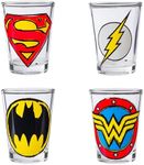 Silver Buffalo DC Comics Superhero Logos Mini Glasses 4 Pack Featuring Flash, Superman, Wonder Woman, and Batman, 1.5 Ounces