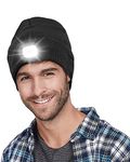 LED Beanie Hat with Light, USB Rechargeable Hands Free Headlamp with Beanie Skull Cap, Unisex Warm Knitted Cap with 4 LED 3 Mode Head lamp, Gadgets Gifts for Men, Dad, Camping, Running, Hiking