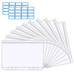 Vicloon A5 Zipper Binder Pockets, 10Pcs Plastic Binder Zipper Folders Loose Leaf Bags with 2 Sheets Removable Label Stickers Money-Saving Cash Envelopes Document Organizer Binder (Transparent)