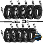 XLR to XLR Cable (25 Feet, 10 Pack) Multi Premium XLR Microphone Cables, Heavy Duty 22AWG OFC XLR Male to Female Cord, 3-Pin Shielded Mic Speaker Cable, Zinc Alloy Connectors, Metal Spring SR, Black