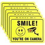 ABuff Smile You’re on Camera Sign, 6Pcs 10x7 Inch Rust Free Aluminum Video Surveillance Signs Outdoor, UV Ink Printed, Security Camera Sign for Home, Yard, Business, Driveway Alert, CCTV