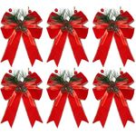 Warmiehomy 6 Pieces Christmas Bows Red Christmas Tree Decorations Bows for Gift Wrapping Christmas Tree Wreath Present Decorations Outdoor Indoor Christmas Tree Bow Ornaments Decor, Red