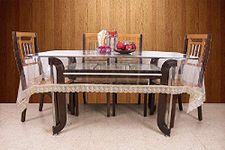 Kuber Industries PVC 6 Seater Transparent Dining Table Cover (Gold)