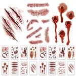 24 Sheets Halloween Temporary Tattoos, Halloween scar tattoos Stickers with Fake Scab Zombie Tattoo Fake Scars Halloween Costume Makeup for Party Decoration Cosplay