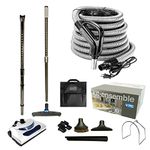 VPC Central Vacuum Cleaner Electric Power Nozzle Accessories Kit - Silver Hose - Telescopic Wands with Deluxe Floor Brush Tools Kit - Dual Voltage 3-Way Switch 24V / 110V Full Swivel Handle