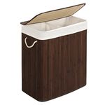 SONGMICS - Laundry Basket with Lid - Bamboo Laundry Basket with 2 Sorting Compartments, Removable Bag, Cotton Handles - Volume 100L, for Laundry Room, Bedroom - Brown - LCB72Z